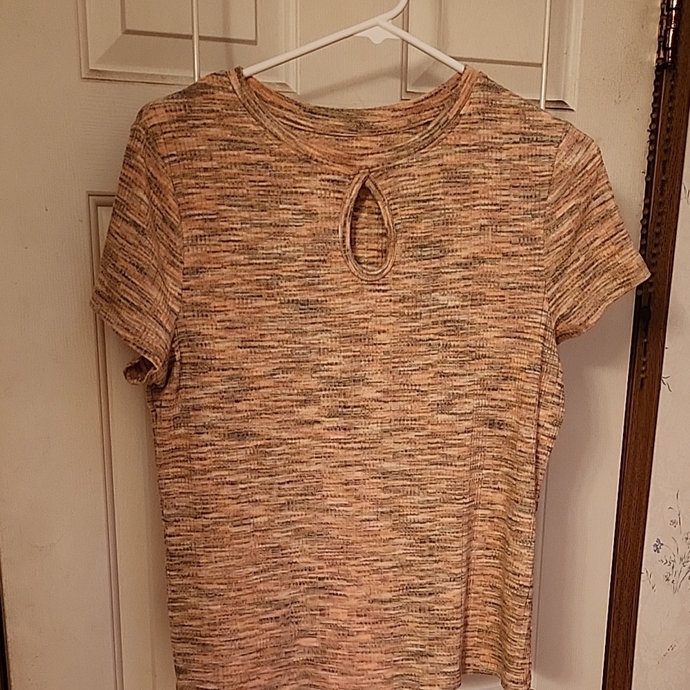 SO Orange and Pink Cut Out Short Sleeve Tee